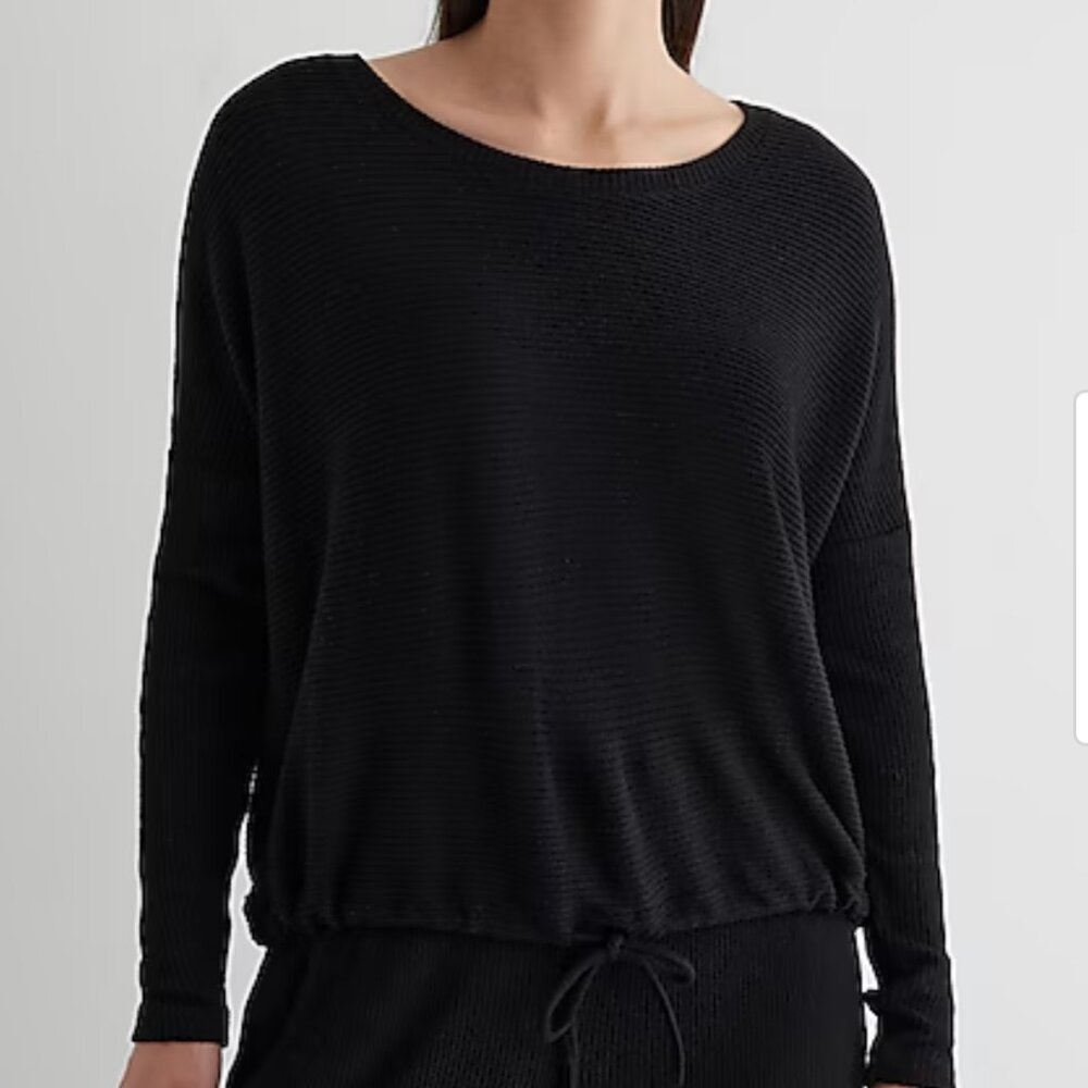 EXPRERSS Ribbed Cozy Knit Crew Neck Cinched Hem Top MEDIUM NWT